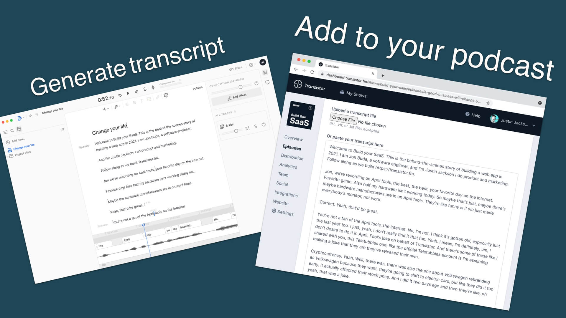 Transistor: Add transcripts to your podcast episodes